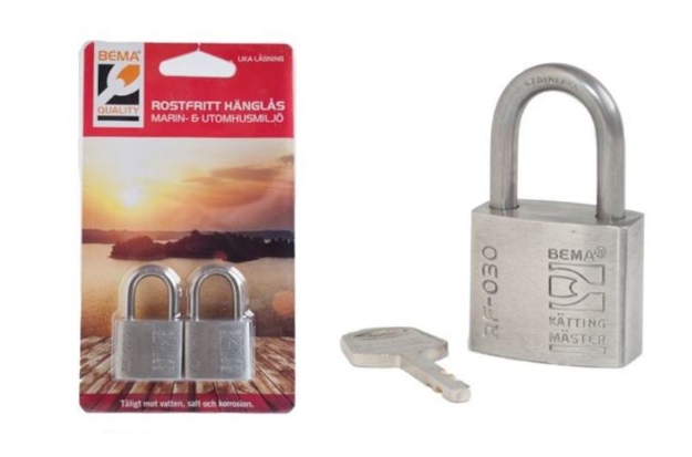 Bild på BEMA QUALITY HÄNGLÅS RF-030 OKLASS. ROSTFRITT 2-PACK, LIKA LÅSN.
